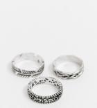Reclaimed Vintage Inspired Ring Multipack With Feather Detail In Silver