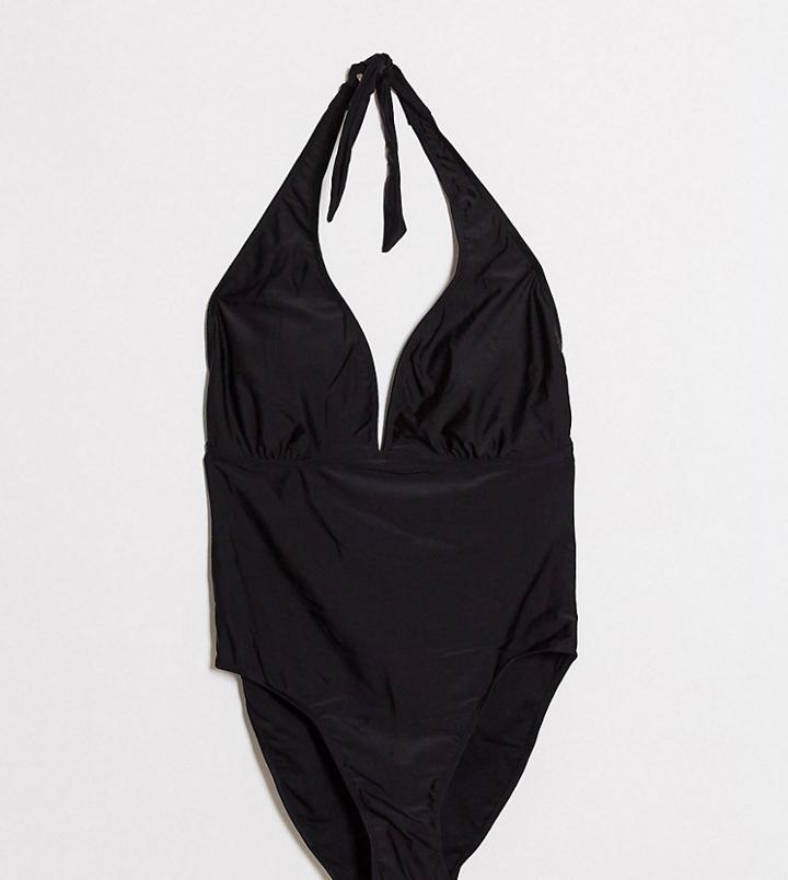 Brave Soul Plus Halter Neck Swimsuit-black