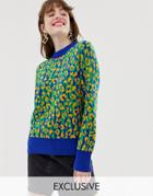 Monki Knitted Sweater In Mixed Leopard Print-green