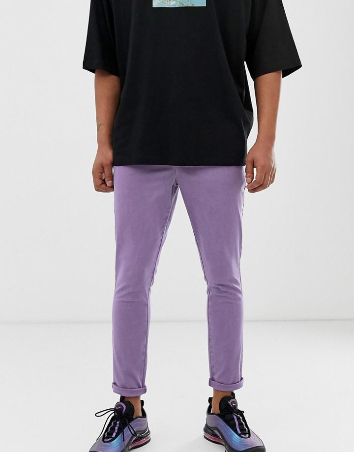 Asos Design Super Skinny Ankle Grazer Chinos In Washed Lilac - Purple