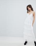 Vero Moda Dobby Spot Maxi Dress With Crochet Detail - White