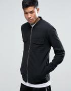 Asos Jersey Bomber Jacket In Longline With Acid Wash And Pockets - Bla