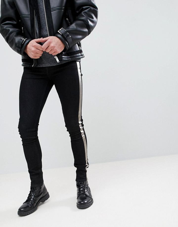 Asos Super Skinny Jeans In Washed Black With Gold Stripe - Black