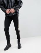Asos Super Skinny Jeans In Washed Black With Gold Stripe - Black