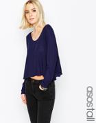 Asos Tall Swing Top In Slouchy Rib With Scoop Neck - Navy