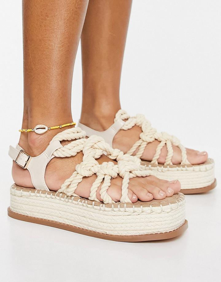 Asos Design Tape Rope Detail Flatform Sandals In Off White-neutral