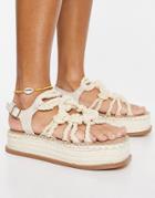 Asos Design Tape Rope Detail Flatform Sandals In Off White-neutral