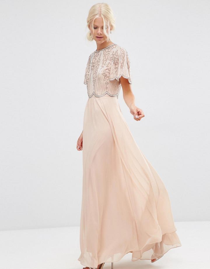 Asos Embellished Scallop Sleeve Maxi Dress - Pink