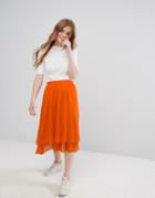 Monki Ruffle Tiered Midi Skirt - Orange