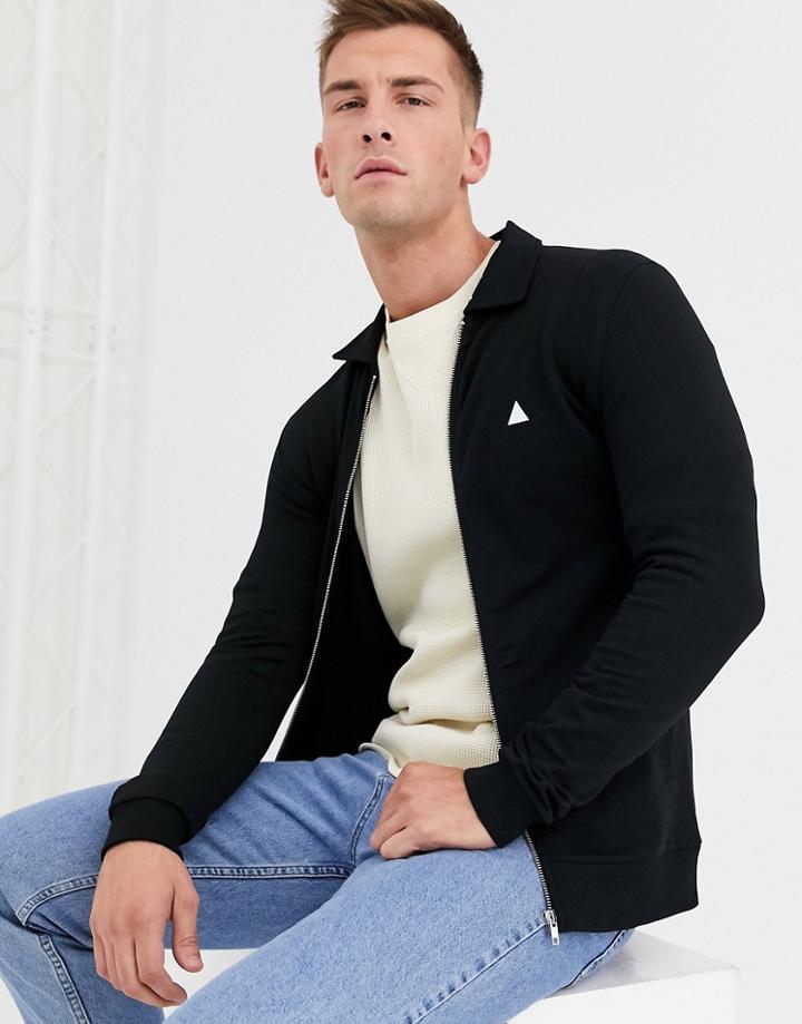 Asos Design Muscle Jersey Harrington Jacket In Black With Triangle