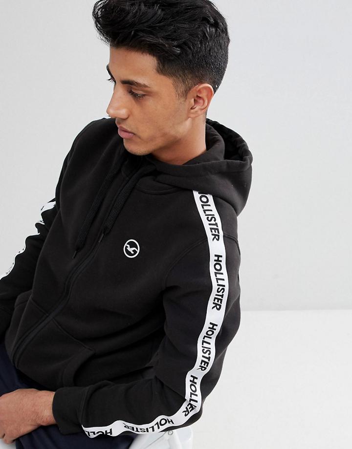 Hollister Athletic Icon Seagull And Logo Taping Fullzip Hoodie In Black - Black