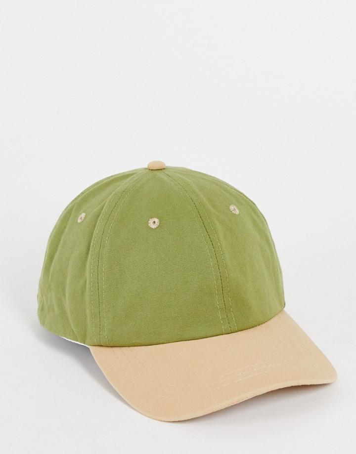 Asos Design Baseball Cap In Green And Stone-multi