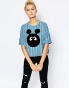 Mini Cream Crop T-shirt With Fuzzy Face - Blue