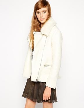 Asos Biker Jacket In Textured Wool - White