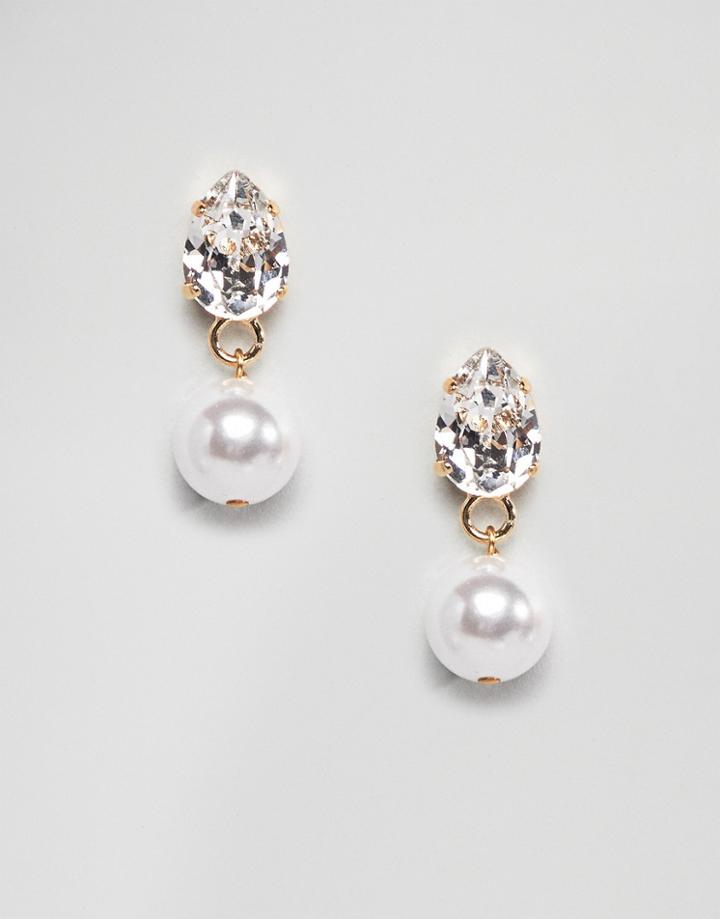 Krystal London Swarovski Crystal Earrings With Faux Pearl Drop - Clear