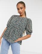 Only Smock Top In Floral Print-green