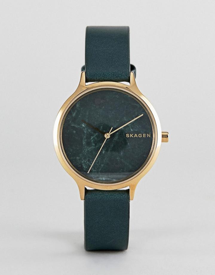 Skagen Skw2720 Anita Leather Watch In Green - Green