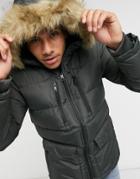 Threadbare Puffer Jacket In Khaki-green
