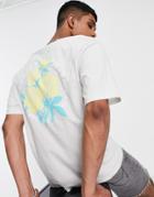 Only & Sons Oversize T-shirt With Yellow Roses Back Print In Gray-grey