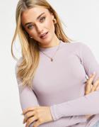 Monki Cotton High Neck Top In Purple - Purple