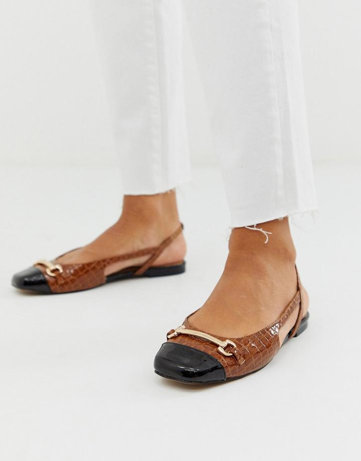 Asos Design Lotus Snaffle Ballet Flats In Black And Tan