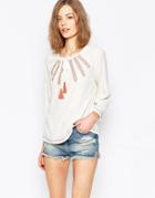 Only Cheesecloth Bell Sleeve Top With Embroidered Detail - Cloud Dancer