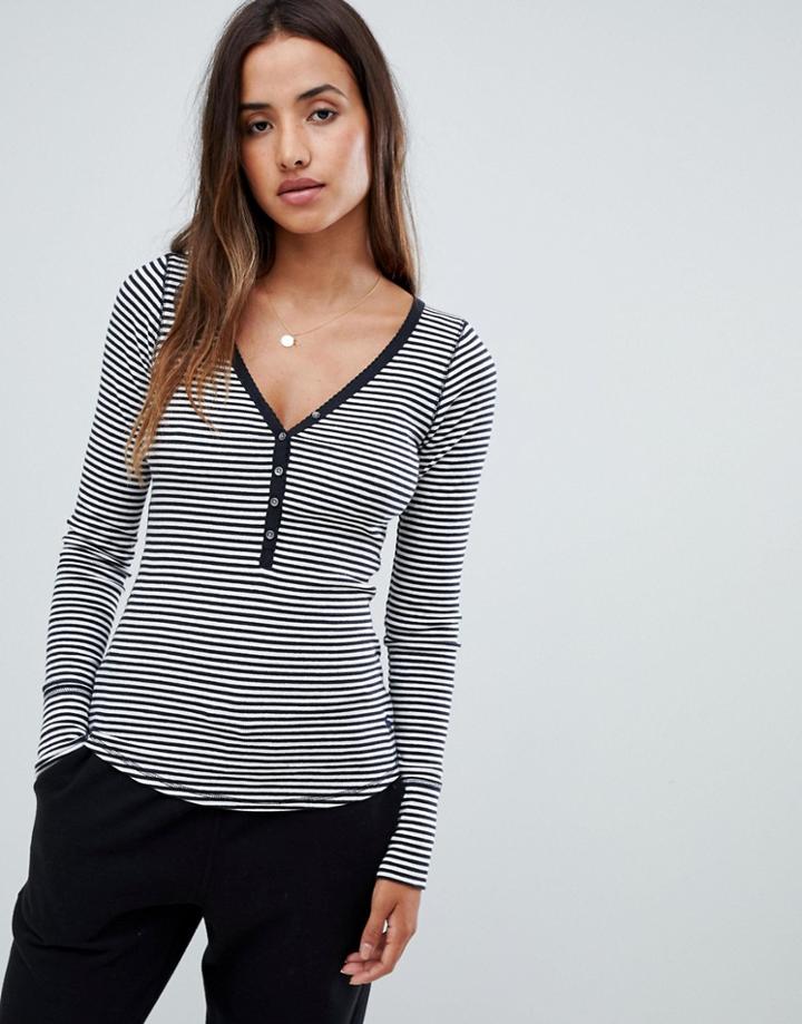 Abercrombie & Fitch Long Sleeve Henley Top In Stripe - Multi