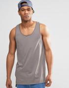 Asos Relaxed Longline Tank With Step Hem In Gray - Gray