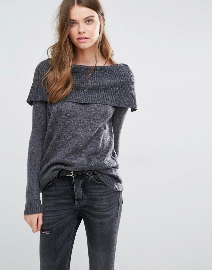 J.d.y Off The Shoulder Knit Sweater - Black