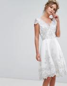 Chi Chi London Premium Lace Cap Sleeve Midi Dress With Scalloped Back - Silver
