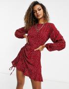Missguided Tea Dress With Ruched Side In Red Polkadot