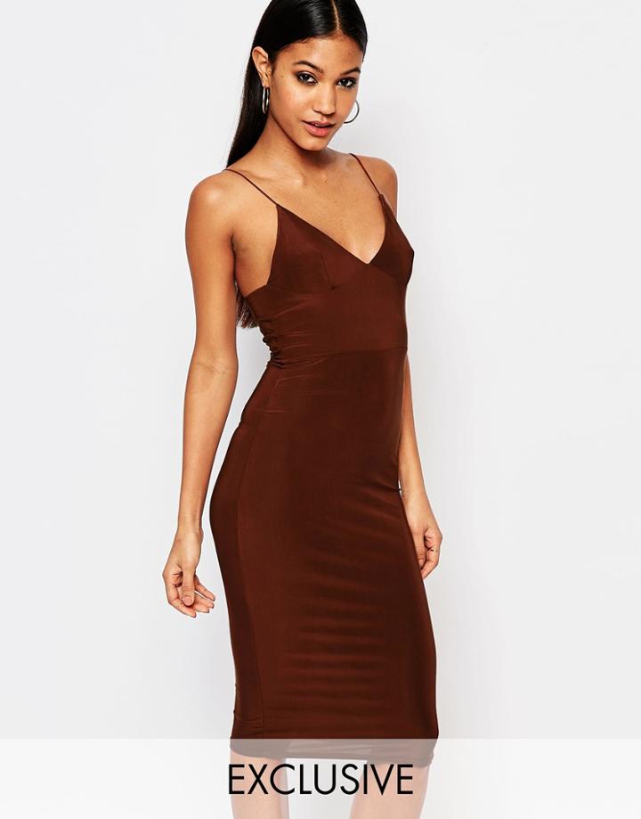 Club L Midi Dress With Cami Strap - Chocolate
