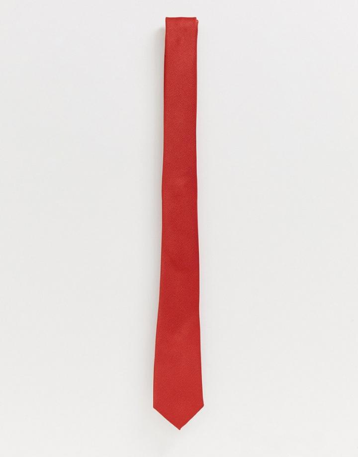 Asos Design Wedding Slim Textured Tie In Red - Red