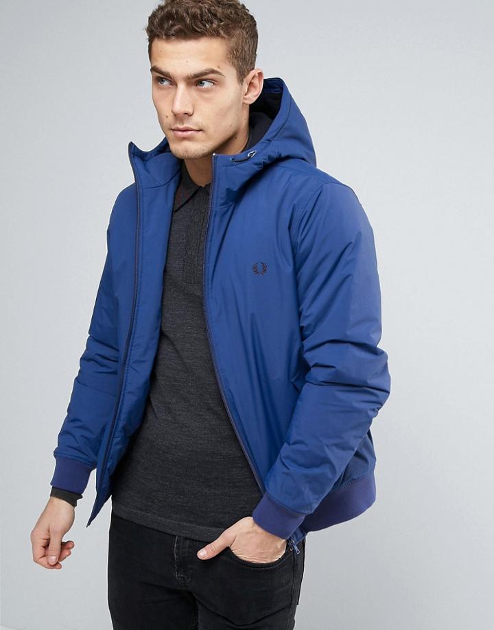 Fred Perry Brentham Jacket Hooded Insulated In Blue - Blue