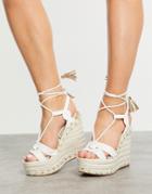 River Island Tie Up Heeled Espadrille Wedge Sandal In White