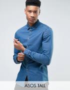 Asos Tall Skinny Denim Shirt In Mid Wash - Blue