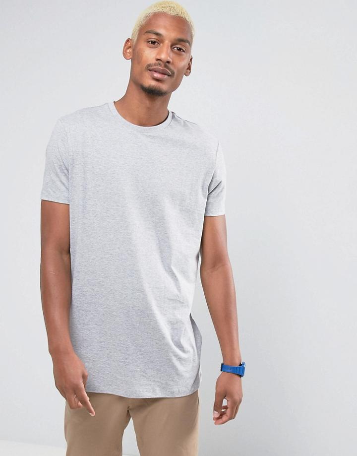 Asos Longline T-shirt With Crew Neck In Gray Marl - Gray