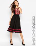 Asos Tall Folk Embroidered Pinafore Midi Dress - Black