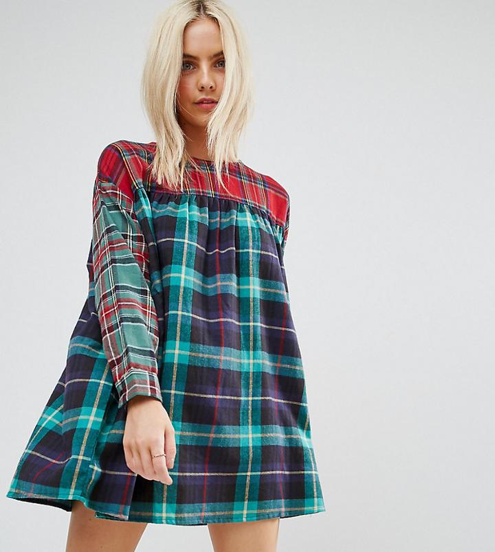 Asos Petite Smock Dress In Mixed Check - Multi