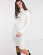 Vila Roll Neck Sweater Dress In White