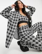 Asos Design Jersey Longline Suit Shacket In Mono Check-multi