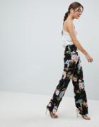 Boohoo Premium Floral Print Wide Leg Pants - Multi