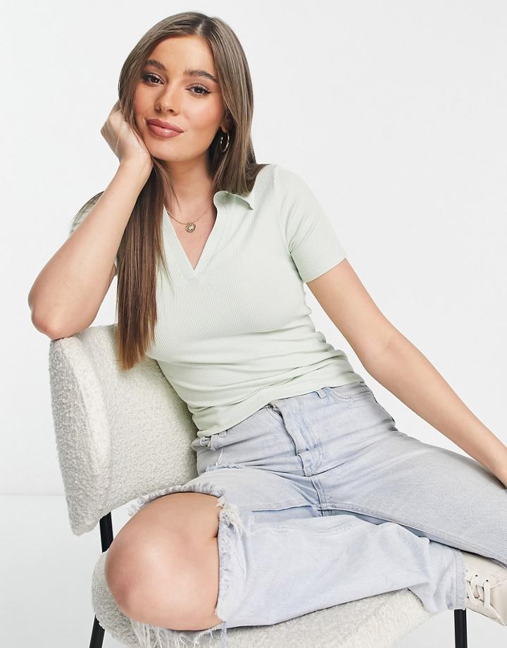 Stradivarius Cropped Polo T-shirt In Khaki-green