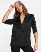 Asos Design Structured Jersey Double Breasted Blazer In Black