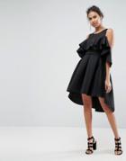Asos Mesh Top Cold Shoulder Dip Back Prom Dress - Black
