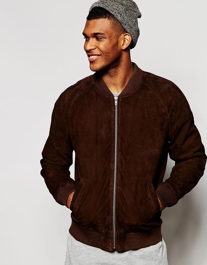 Asos Suede Bomber Jacket In Brown - Brown
