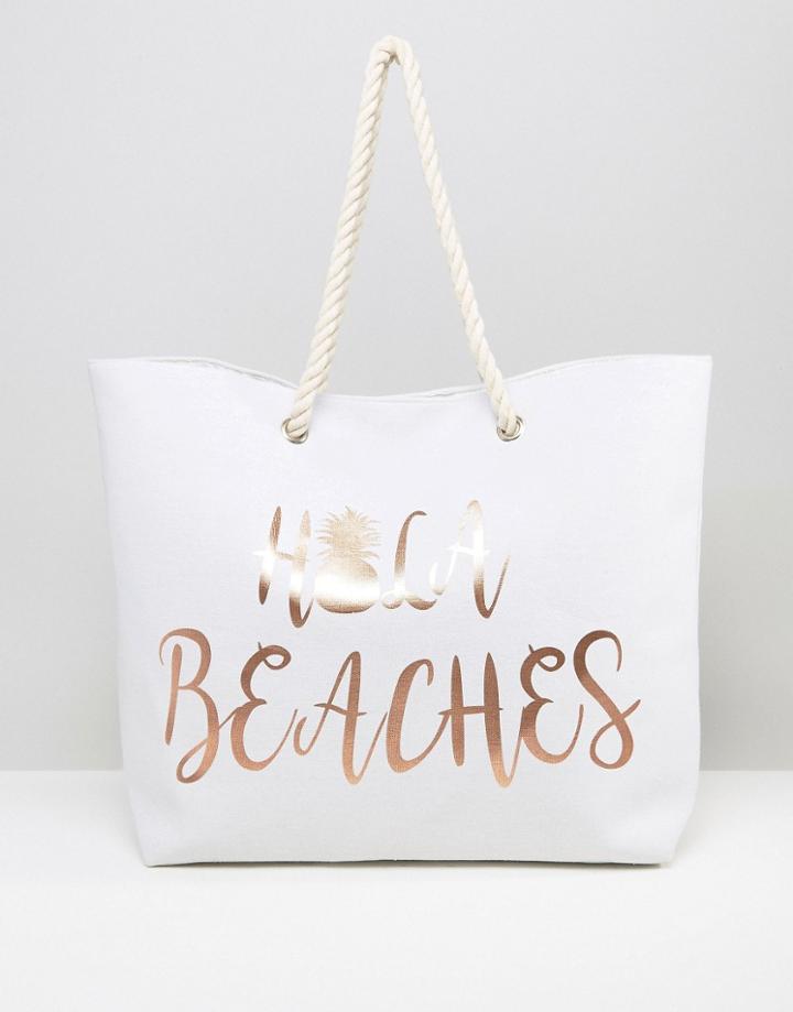 South Beach Hola Beaches Rose Gold Pineapple Print Beach Bag - Gold