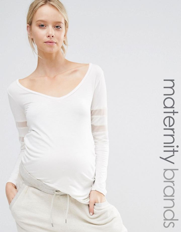 Bluebelle Maternity Lounge Mesh Insert Jersey Top - White
