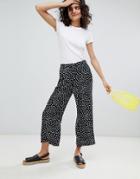 Monki Printed Wide Leg Cropped Pants - Black