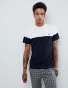 Fred Perry Logo Paneled T-shirt In Navy/white - Navy